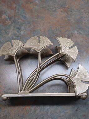 Gingko Leaves Gold Metal Napkin Holder NWOT